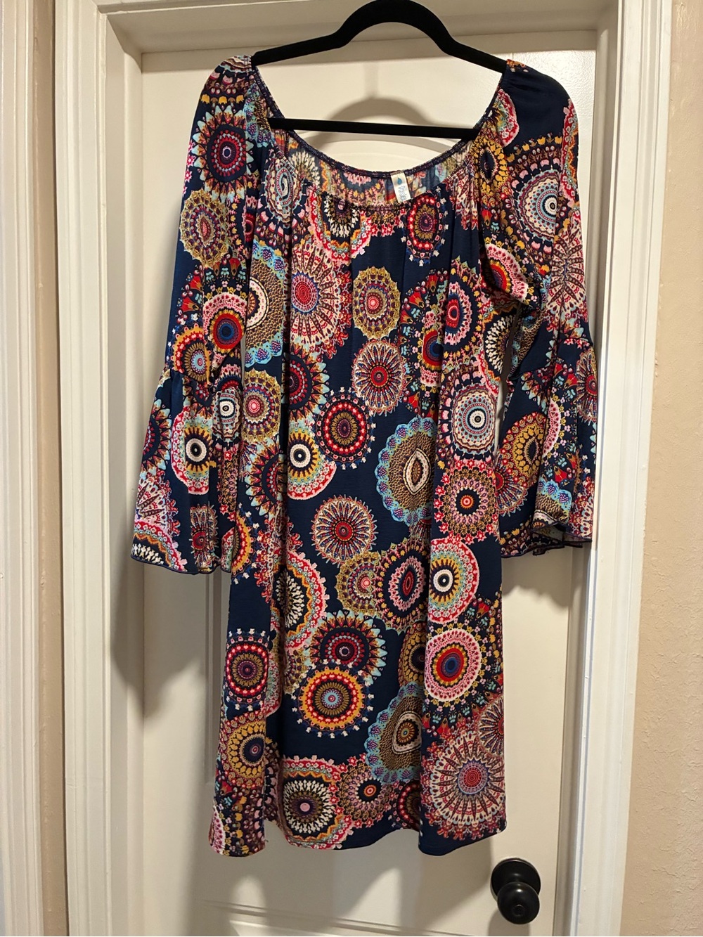Women’s Navy Multicolor Boho Circle-Print Dress